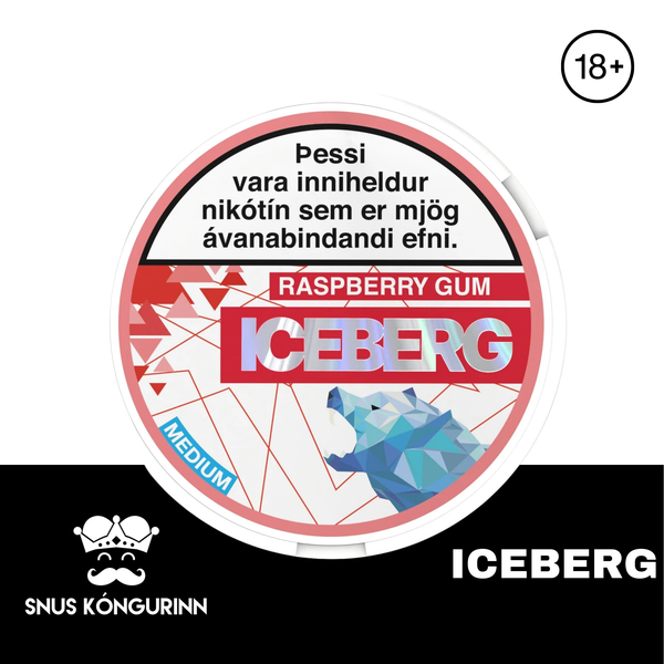Snus Raspberry Ice Realistic ICEBERG - Raspberry Gum 20MG – Snus Kóngurinn | Snus á Íslandi
